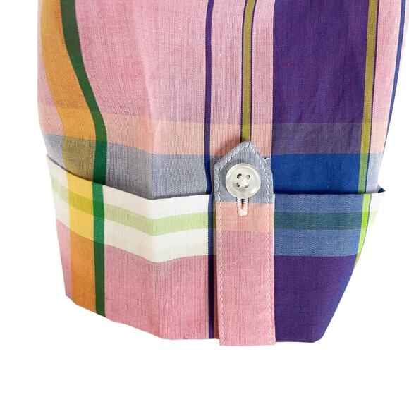 Bechamel Pink Blue Plaid Button Down Shirt Womens LG Cotton Casual Spring Work - Picture 3 of 6